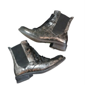 Italian Leather Boots Black and Silver Metallic Distressed Leather Comba…